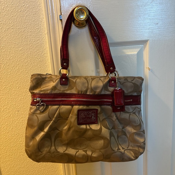 Coach Handbags - Coach Beige and Burgundy Shoulder Bag